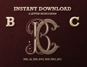 BC Monogram | Sprout Pinnacle - Inline 2-Letter Wedding Monogram